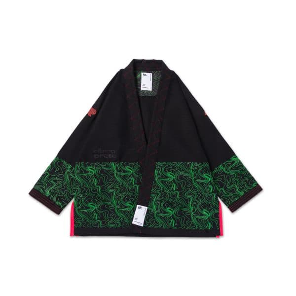 Albino and Preto AP Elektronic gi front jacket with green embroidered panels
