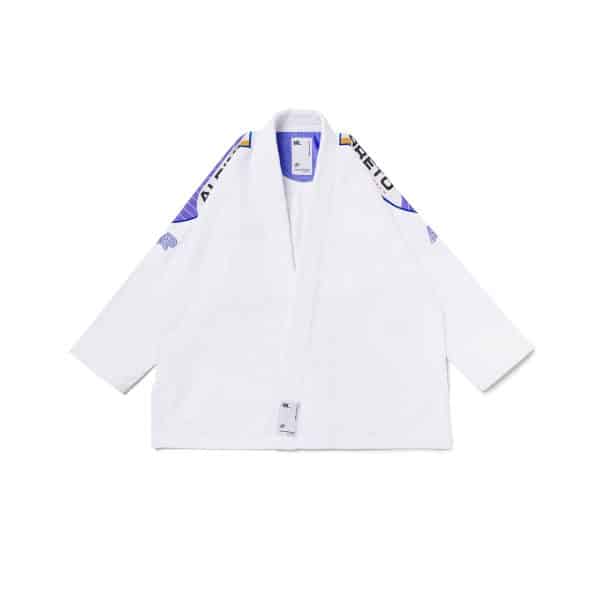 Albino and Preto MPR Comp Gi white jacket front with shoulder patches and size label