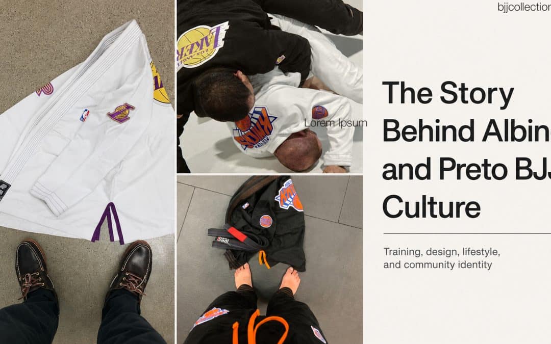 Albino and Preto BJJ gi collage showing modern Brazilian Jiu Jitsu culture and lifestyle design