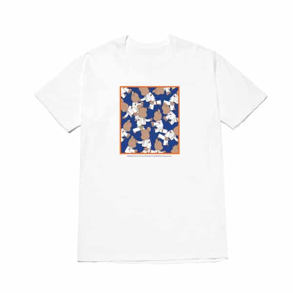 Albino Preto Bearbrick Map Tee white front view with Bearbrick jiu jitsu map artwork