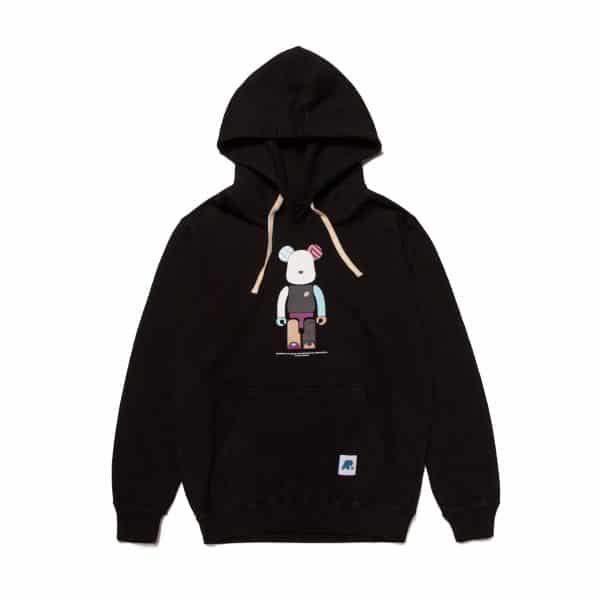 Black Albino and Preto Bearbrick hoody with front toy graphic cream draw cords and kangaroo pocket