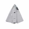 Side view of folded gray Albino and Preto DCDT GLM kids gi jacket with sleeve branding
