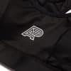 Close up of black Albino and Preto womens sports bra with white AP chest logo and seam detail