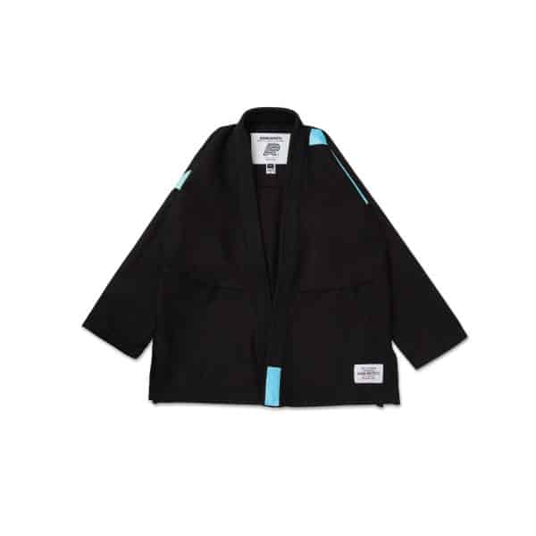 Albino and Preto Series 16 Brazil black gi jacket front with baby blue accents