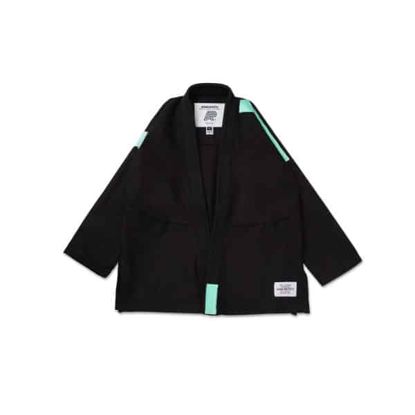 Albino and Preto Series 17 Brazil black gi jacket front with tonal green collar and sleeve accents