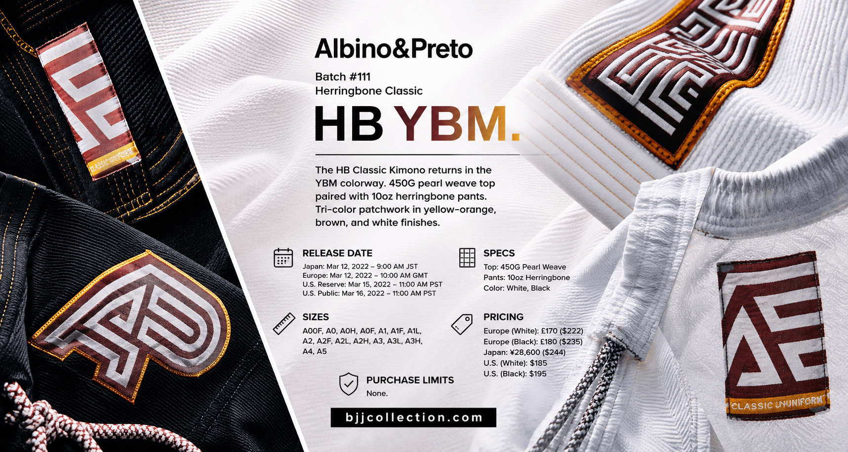 Albino and Preto Batch 111 Herringbone Classic YBM black and white gi header collage