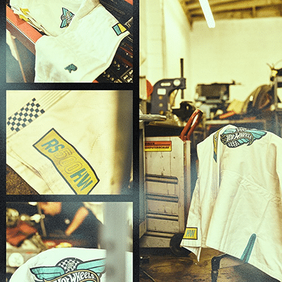 Albino and Preto Batch 104 Hot Wheels white gi with racing inspired patch details