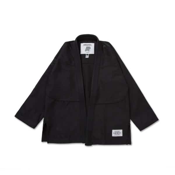 Albino and Preto Series 13 Brazil Black Tonal kimono jacket front with pearl weave texture