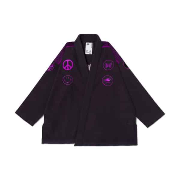 Albino and Preto x Needles Phantom Gi jacket front with purple chest embroidery