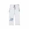 AP B108 white cotton pants front view with dual color drawstring and stained glass side patches